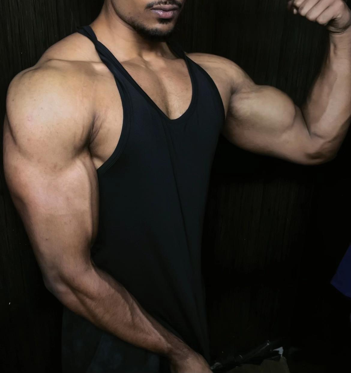 Shamal Wijerathna showing muscle-building progress in Al Barsha
